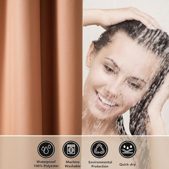 Felisa Mocha Mousse Fabric Shower Curtain Liner with 3 Large Magnets, Waterproof & Soft Cloth Shower Curtain Liner,Washable Shower Curtain for Bathroom,72 x 72 inches,Cortinas de Baño
