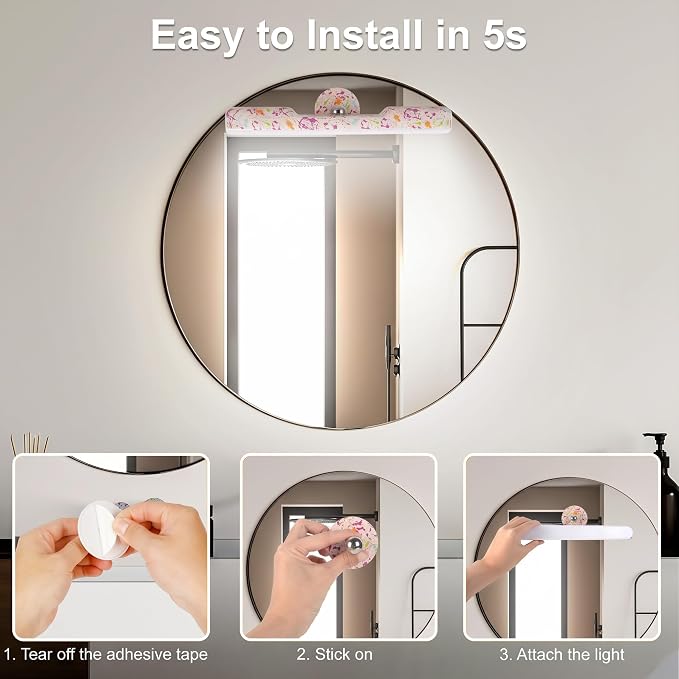 Benreom 2 Pack Rechargeable Vanity Lights for Mirror, Magnetic LED Bars | Adjustable Color, Brightness and Angle with Cordless Stick-On Design for Makeup Mirrors, Bathrooms and Renter-Friendly Decor