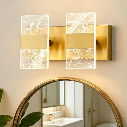 Modern LED Bathroom Light Fixtures Dimmable 2-Light Gold Vanity Light | 5CCT Adjustable Lighting, Smoked Acrylic LED Vanity Lights, Wall Sconces for Bathroom, Dimmable 6000K