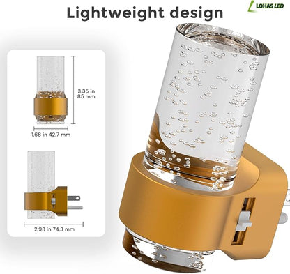 L LOHAS LED Night Lights Plug into Wall, 2 Pack Mini Dimmable Night Light | Dusk-to-Dawn, Soft White/Cool White/Amber 3 Light Color, 0-100LM Adjustable Brightness, Bubble Nightlight for Hallway