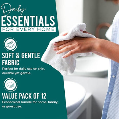 DAN RIVER 12 Pack Cotton Wash Cloths Set for Showering [12x12] Teal | Lighter Weight, Quick to Dry, Super Soft & Absorbent Face Towels, Hotel Quality, Perfect for Bathroom, Gym, Spa