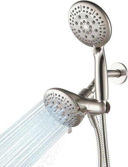 Cobbe® Dual Shower Head Combo, Handheld & Fixed, Brushed Nickel | Two Full-Size Shower Heads, 59'' Stainless Steel Hose, Water Saving with 3-Way Water Diverter, Tool-Free Installation