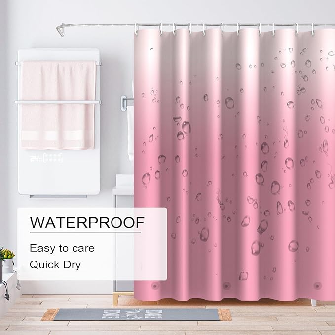 Gradient Pink Shower Curtain Liner, 4G PEVA Shower Liner, Plastic Waterproof Shower Curtains, 72x72 inch with Grommet Holes 3 Magnetic Weights