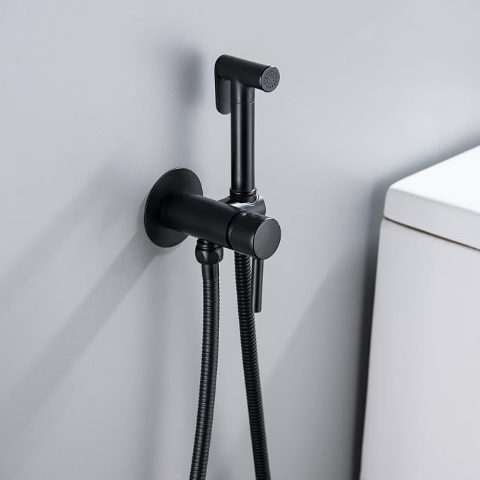 Wall Mounted Bidet Sprayer Set, Stainless Steel Round Handheld Bidet Attachment, Matte Black, BDS09-7