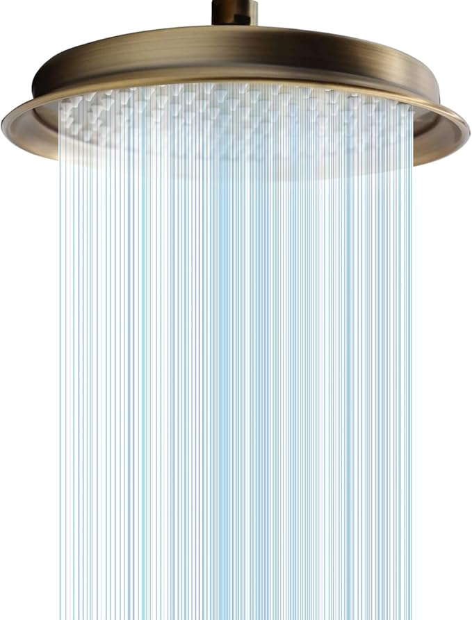 Antique Brass Finish Rain Shower Head, 9 Inch Round Rainfall Showerhead Made of 304 Stainless Steel Vintage High Pressure Waterfall Shower Heads with Silicone Nozzle