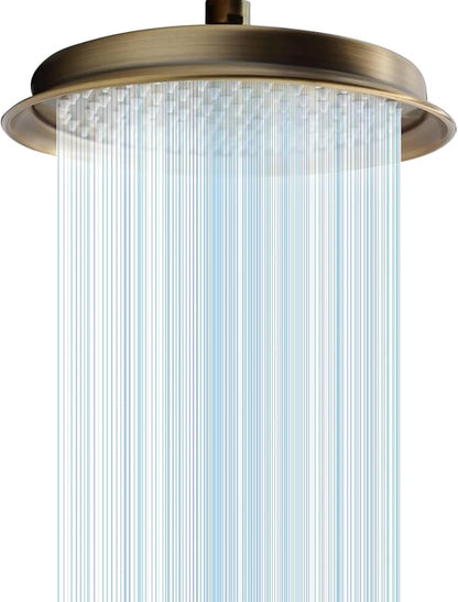 Antique Brass Finish Rain Shower Head, 9 Inch Round Rainfall Showerhead Made of 304 Stainless Steel Vintage High Pressure Waterfall Shower Heads with Silicone Nozzle