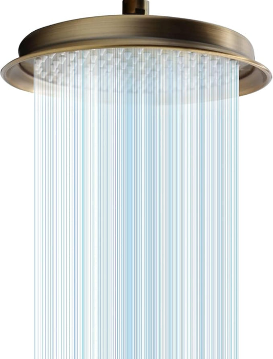 Antique Brass Finish Rain Shower Head, 9 Inch Round Rainfall Showerhead Made of 304 Stainless Steel Vintage High Pressure Waterfall Shower Heads with Silicone Nozzle
