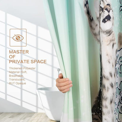 Funny Cat Shower Curtain, Surfer Cat Shower Curtain Battle Blue Ocean Great Wave for Bathroom with 12 Hooks, Polyester Fabric Summer Shower Curtains Set Waterproof Kids Bath ShowerCurtain Decorative