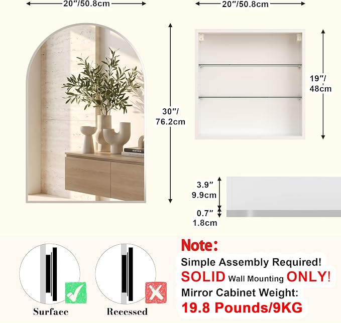 FKWin Medicine Cabinet Mirror for Bathrooms, Wall Mount Storage 20x30 inch | Bathroom Mirror with Storage, Modern Bathroom Style, Adjustable Shelves, Reversible Door, Space-Saving Design