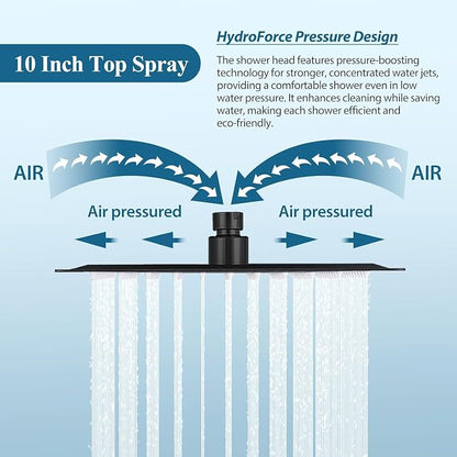 10 Inch Shower Head Set With Valve, Shower Faucet Set With Tub Spout, Rain Shower System, Black Shower Head And Handle Set, Ceiling Mount Shower Trim System