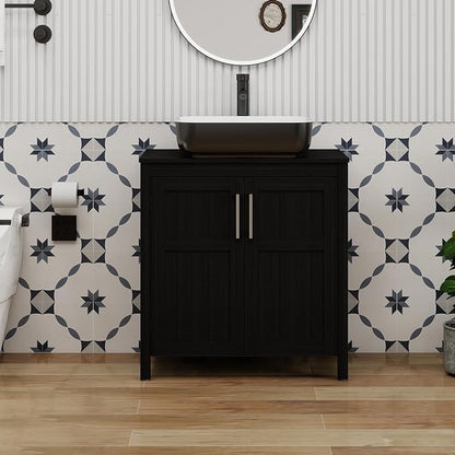 YOURLITE 30" Bathroom Vanity with Sink, Black Bathroom Vanity Cabinet, Faucet & Pop Up Drain Set,Traditional Vanity with with White & Black Ceramic Sink