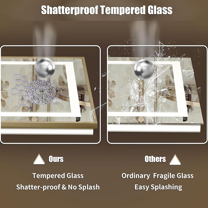 OKPAL Gold LED Bathroom Mirror with Lights, 55x36 Front & Back Light Vanity Framed Mirror, Anti-Fog, Dimmable, 3 Colors, Shatterproof, ETL Listed, Horizontal/Vertical