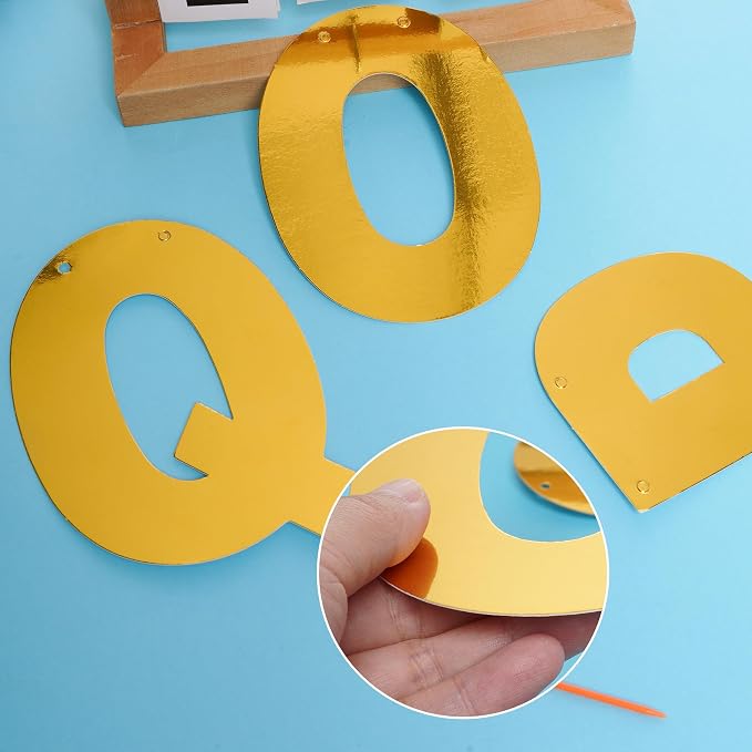 DIY Banner Kit with Letters Bright Gold Customizable Birthday Banners Graduation Banner Custom Party Hanging Banners for Graduation Wedding Party Baby Shower Decoration (Bright Gold)