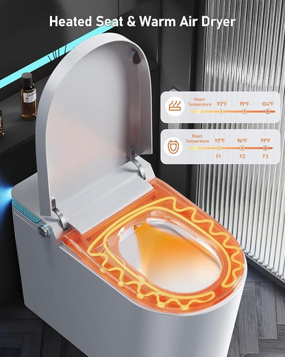 Smart Toilet with Bidet Built-in: Toilet Bidet with 4 Wash Modes, Dryer, Child Seat, One Piece Toilet with Auto Flush Lid&Seat, Dual Flush, UV-C Night Light, Remote, Foot Sensor, Heated Seat