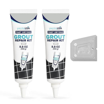 Premixed Tile Grout Repair - Gray 2-Pack (17.6oz/500g) | Acrylic sanded formula, for bathroom shower kitchen tile, water-resistant, 24-hour cure, 58 sq ft, value 2-pack