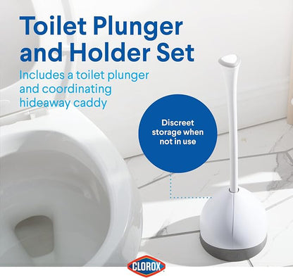 Clorox Toilet Plunger with Hideaway Caddy,– for Bathroom Organization and Storage,Bathroom Accessories,Toilet Unclogger,with Holder,White,(Pack of 12)