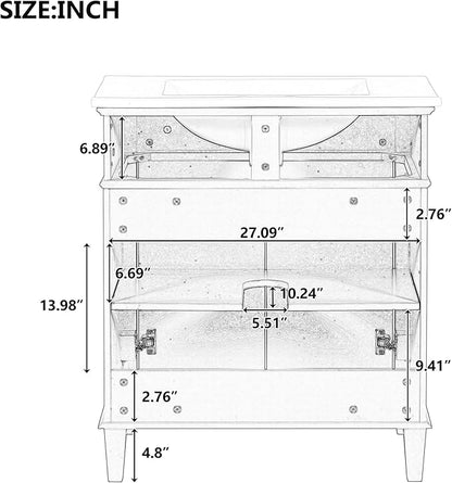 Favfurish 30" Bathroom Vanity with Ceramic Sink,Undermount Single Basin Bath Vanity Set w/2 Soft-Close Doors and Adjustable Shelf,Modern Freestanding Storage Cabinet,Solid Wood Frame,Black