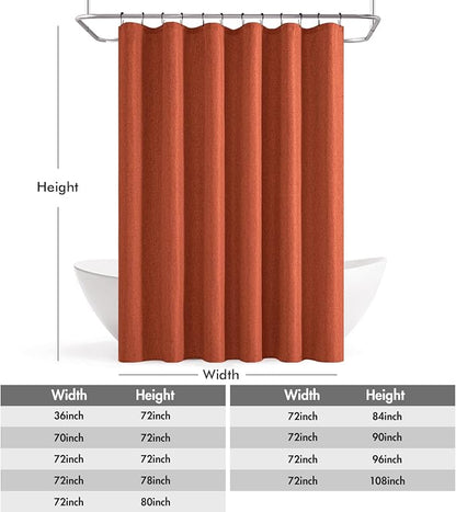 ANRODUO Burnt Orange Extra Long Linen Fabric Shower Curtain Set - W72xL108 | Farmhouse Shower Curtain with 12 Metal Hooks, Waterproof Heavy Duty, Button Hole Design, Machine Washable for Bathroom