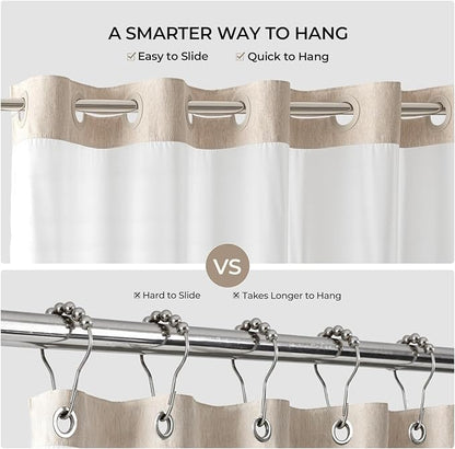 River Dream Linen Textured No Hooks Shower Curtain with Liner,Linen,36x74 | Stall,Mesh Top Window,with Snap-in Liner,Heavy Duty Fabric,Quick Dry,Bottom Magnets,Water-Repellent,Washable,Bathroom Set