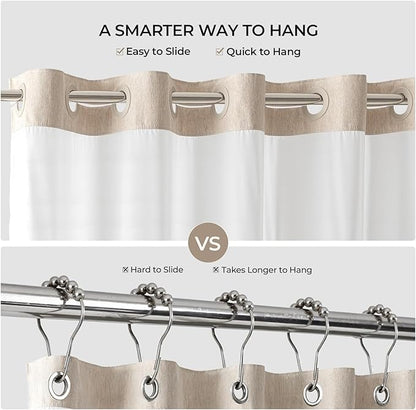 River Dream Linen Textured No Hooks Shower Curtain with Liner,Linen,71x80 | Long,Mesh Top Window,with Snap-in Liner,Heavy Duty Fabric,Quick Dry,Bottom Magnets,Water-Repellent,Washable,Bathroom Set