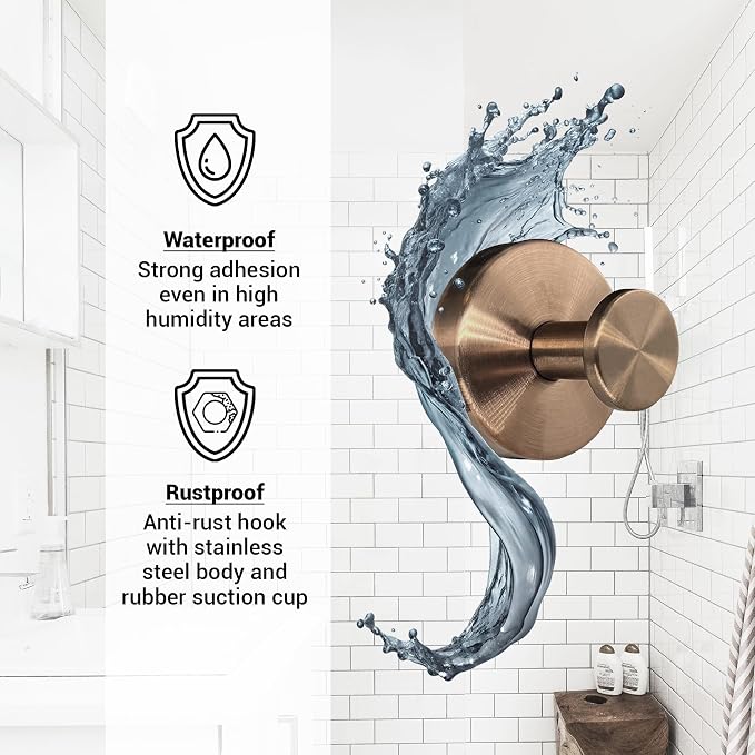 Suction Cup Hooks for Shower - 2 Pack, Bronze - Stainless Steel, Strong Suction, No Drill, Removable Hanger, Tile Bathroom Kitchen Wall, Glass Door, Mirror Hook Hanging Robe, Towel Holder