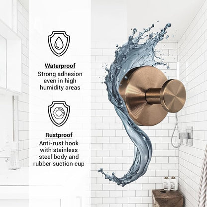 Suction Cup Hooks for Shower - 2 Pack, Bronze - Stainless Steel, Strong Suction, No Drill, Removable Hanger, Tile Bathroom Kitchen Wall, Glass Door, Mirror Hook Hanging Robe, Towel Holder