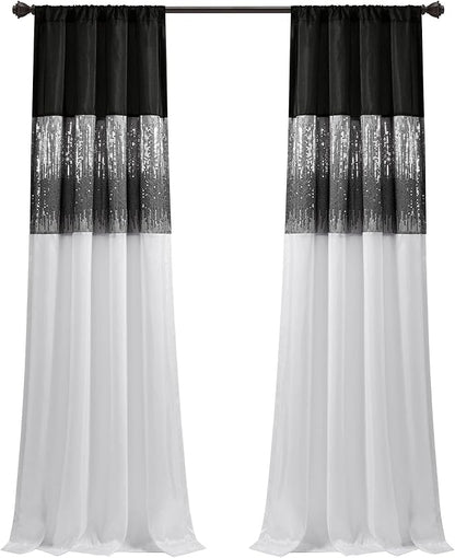 Lush Decor Night Sky Window Curtain Panel, Single 42"W x 95"L Black & White - Sequin Backdrop Curtain - Room Darkening Curtains For Bedroom - Glam Decor