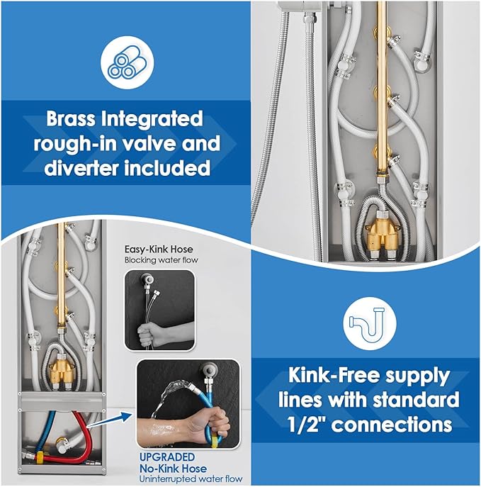 ROVOGO LED Shower Panel Tower System - Use 5 Functions at Once: Rainfall, Mist, Handheld, Body Jets and Tub Spout, Shower Column with Lights, Stainless Steel Brushed