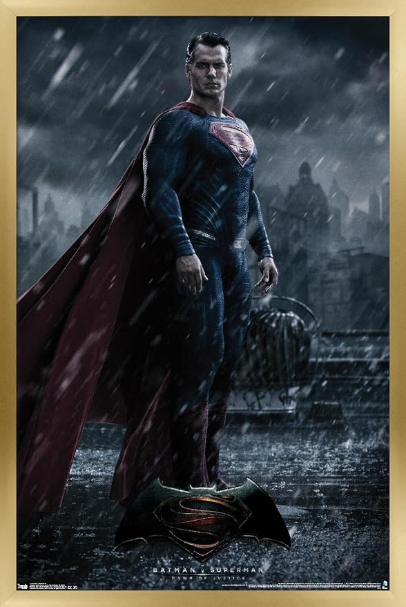 Trends International DC Comics Movie - Batman v Superman - Superman Wall Poster, 14.725" x 22.375", Gold Framed Version