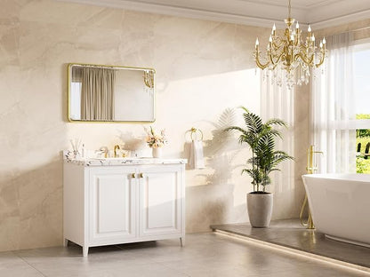 Brushed Gold Mirrors for Wall 40 x 24 Beveled Edge Tempered Glass, Rounded Corner Rectangle Framed Mirror for Modern Bathroom, Living Room, Bedroom, Entryway