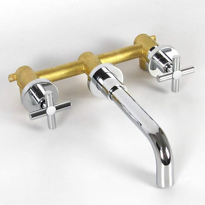 sumerain Wall Mount Bathroom Faucet,Cross 2-Handle in Modern Chrome Finish,Rough-in Valve Included