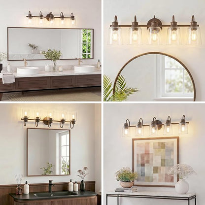 5 Lights Bathroom Light Fixture Oil Rubbed Bronze Vanity Lights | ETL Certificate, Easy to Install,Wall Mount Up or Down,Thickened Glass Lampshade,E26 Socket,Hardwired