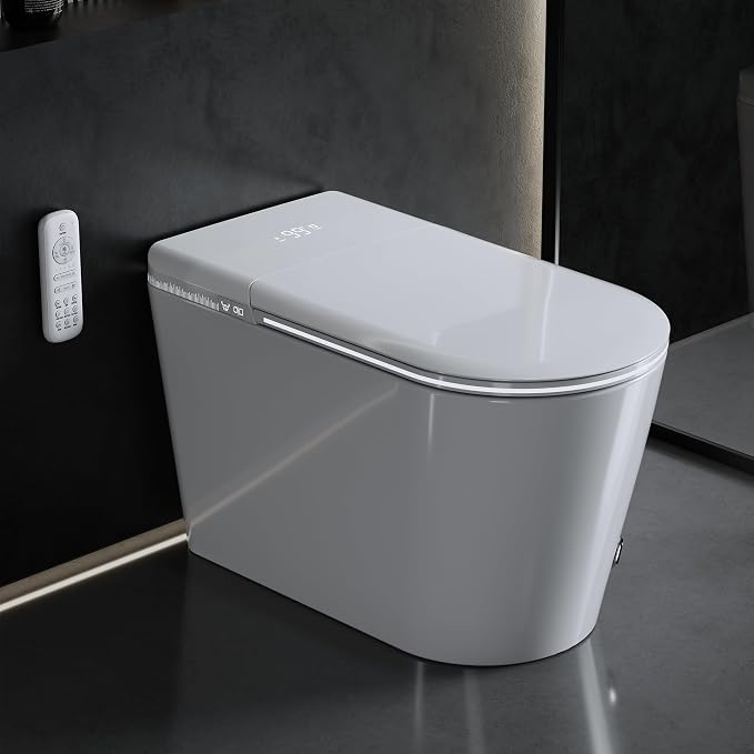 Luxury Smart Toilet with Heated Seat & Instant Warm Water | Remote Control Bidet,Hidden Foam Shield,Air Purification,One Piece Tankless Toilet with ADA Comfort Height,LED Display