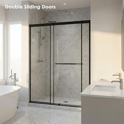 56–60" W x 72" H Semi-Frameless Double Sliding Shower Door | 27.6" Walk-In Opening, 1/4" SGCC Tempered Glass Bypass Door, Matte Black, Reversible Installation