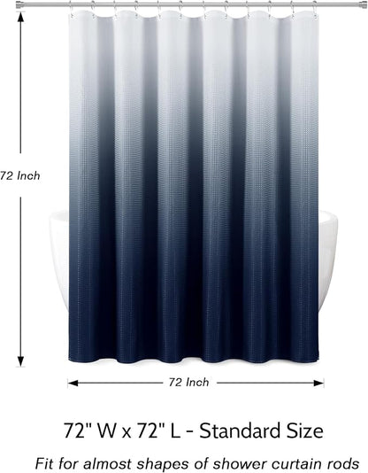 Shower Curtain 72 inches Long 6FT for Bathroom 1 Panel Navy Blue | Ombre Waffle, Shower Curtains with Hook, Water Repellent, Boho Farmhouse, Simple Modern Bath Decor, 72x72