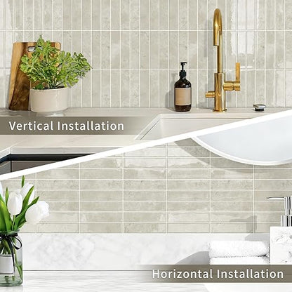 10 Sheets Upgraded Thicker Design Subway Tile Peel and Stick Backsplash | 12”×12”Self Adhesive Wall Tiles Stick on Back Splash for Kitchen,Bathroom,Camper(Beige)