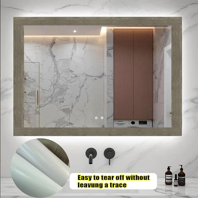 Teemall 10M Black Wood Grain Removable PVC Waterproof Border Wall Decor Removable Self Adhesive Kitchen Bathroom Tiles Sticker Wallpaper 4.2x390 (Gray, 2" x 390")