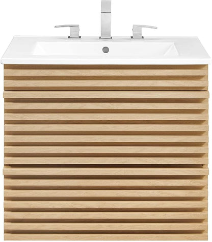 Modway Render 24" Wall-Mount Bathroom Vanity in Oak White