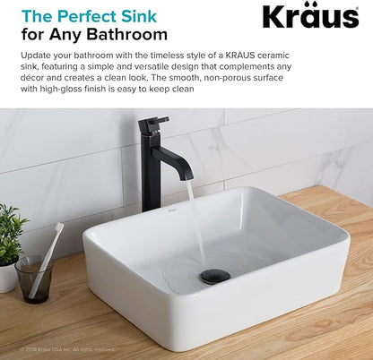 KRAUS Elavo Modern Rectangular Vessel White Porcelain Ceramic Bathroom Sink, 19 inch KCV-121