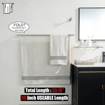 JQK Double Bath Towel Bar, 33 Inch 304 Stainless Steel Thicken 0.8mm Towel Rack for Bathroom, Towel Holder Polished Chrome Wall Mount, Useable Length 30 Inch 2 Pack, TB100L30-CH-P2