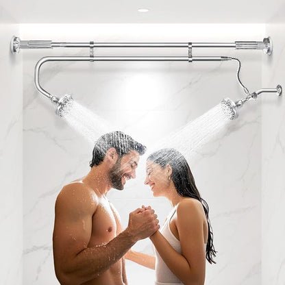 OURBAOFU Tandem Shower Heads, Double Shower Head for Couples, Dual Shower Head System for Two People, High Pressure and Adjustable Double Shower Heads (Silver) | Double Shower Head High Water Pressure,Adjustable 360° Rotation,48–78 In for bathrooms,Sta...