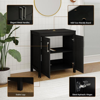 YOURLITE 30" Black Bathroom Vanity, 30" Black Bathroom Vanity Sink Combo with Black Black Ceramic Basin Faucet & Pop Up Drain Set