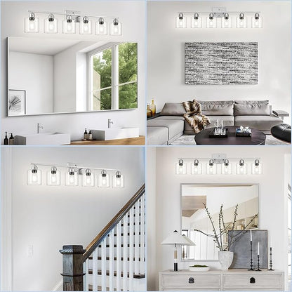 Modern Brushed Nickel 6 Light Bathroom Light Fixtures,38 inch Vanity Lights for Bathroom with Clear Glass, Vanity Light for Mirror Kitchen Living Room Hallway Cabinet Porch