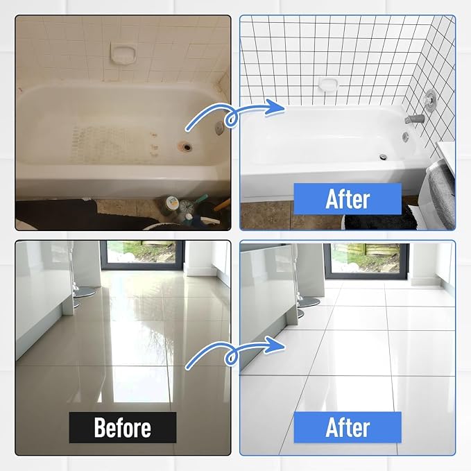 DWIL Tub Paint, Tub and Tile Refinishing Kit 33oz with Tools and 2 Grout Pen, White Bathtub Paint Water Based &Low Odor, Easy to Use Sink for Bathroom Kitchen, Semi-Gloss White, 50-55sq.ft