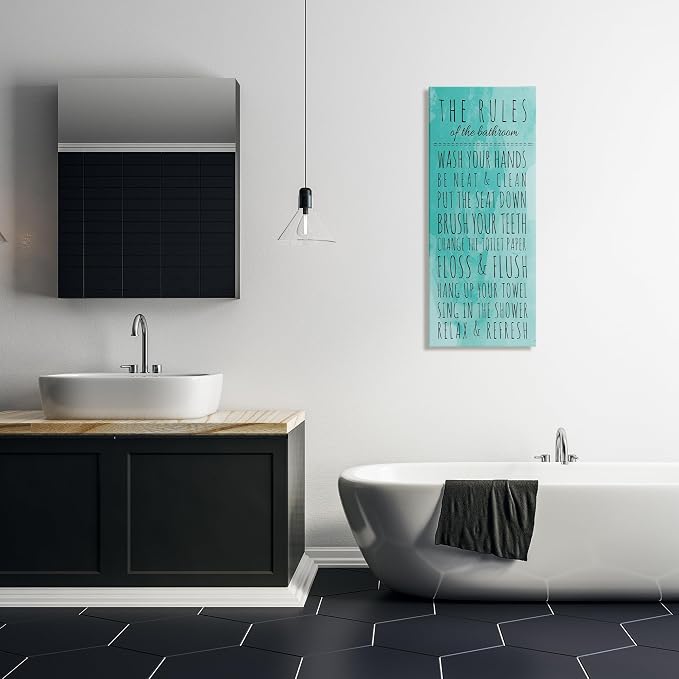 Stupell Industries Bathroom The Rules Turquoise Canvas Wall Art, 17x40, Multi-Color