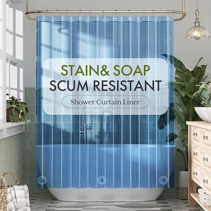 Bathway Shower Curtain Liner, Clear Shower Curtain Liner 72x72 PEVA Waterproof Shower Curtain Liner Plastic with 3 Magnets and 12 Rustproof Metal Grommets, Lightweight Blue Shower Liner for Bathroom