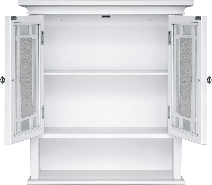 Teamson Home Windsor White Engineered Wood Bathroom Wall Cabinet with Glass Mosaic Doors