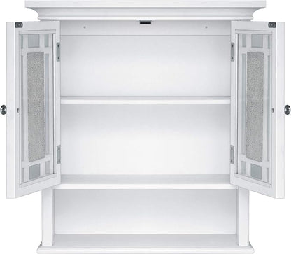 Teamson Home Windsor White Engineered Wood Bathroom Wall Cabinet with Glass Mosaic Doors