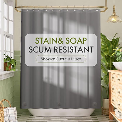 Bathway Shower Curtain Liner, Grey Shower Curtain Liner 72x72 PEVA Waterproof Shower Curtain Liner Plastic with 3 Magnets and 12 Rustproof Metal Grommets, Lightweight Shower Liner for Bathroom