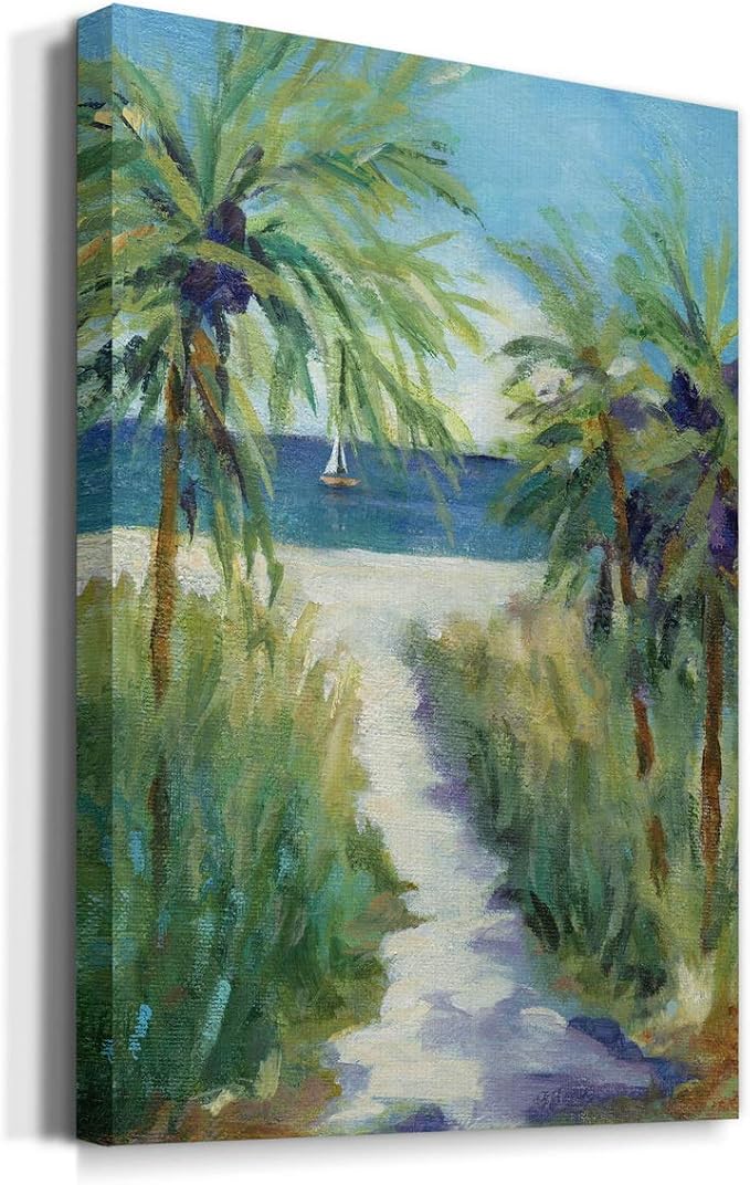 Renditions Gallery Coastal Canvas Wall Art Paintings & Prints Tropical Ocean Palm Trees Romantic Modern Decorations Nature Wall Hanging for Bedroom Living Room Office Kitchen - 32"x48" LT02
